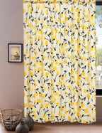 DaDa Bedding Set of 2 Botanical Floral Window Curtain Panels - Natural Semi Sheer Yellow Fleur Golden Orange Spring Time Tulips Straight Tailored Edge DaDalogy Bedding Collection