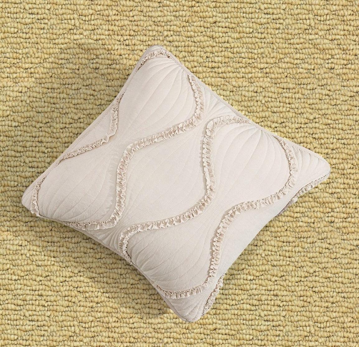 DaDa Bedding Set of 2 Charming Country Tufted Ivory Tan Ruffles Throw Pillow Covers - 18" x 18" (JHW873) DaDalogy Bedding Collection