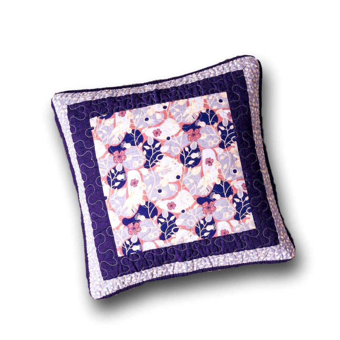 DaDa Bedding Set of 2-Pieces Peachy Blossoms Purple Floral Patchwork Throw Pillow Covers, 18" x 18" - Designed in USA (JHW877) DaDalogy Bedding Collection