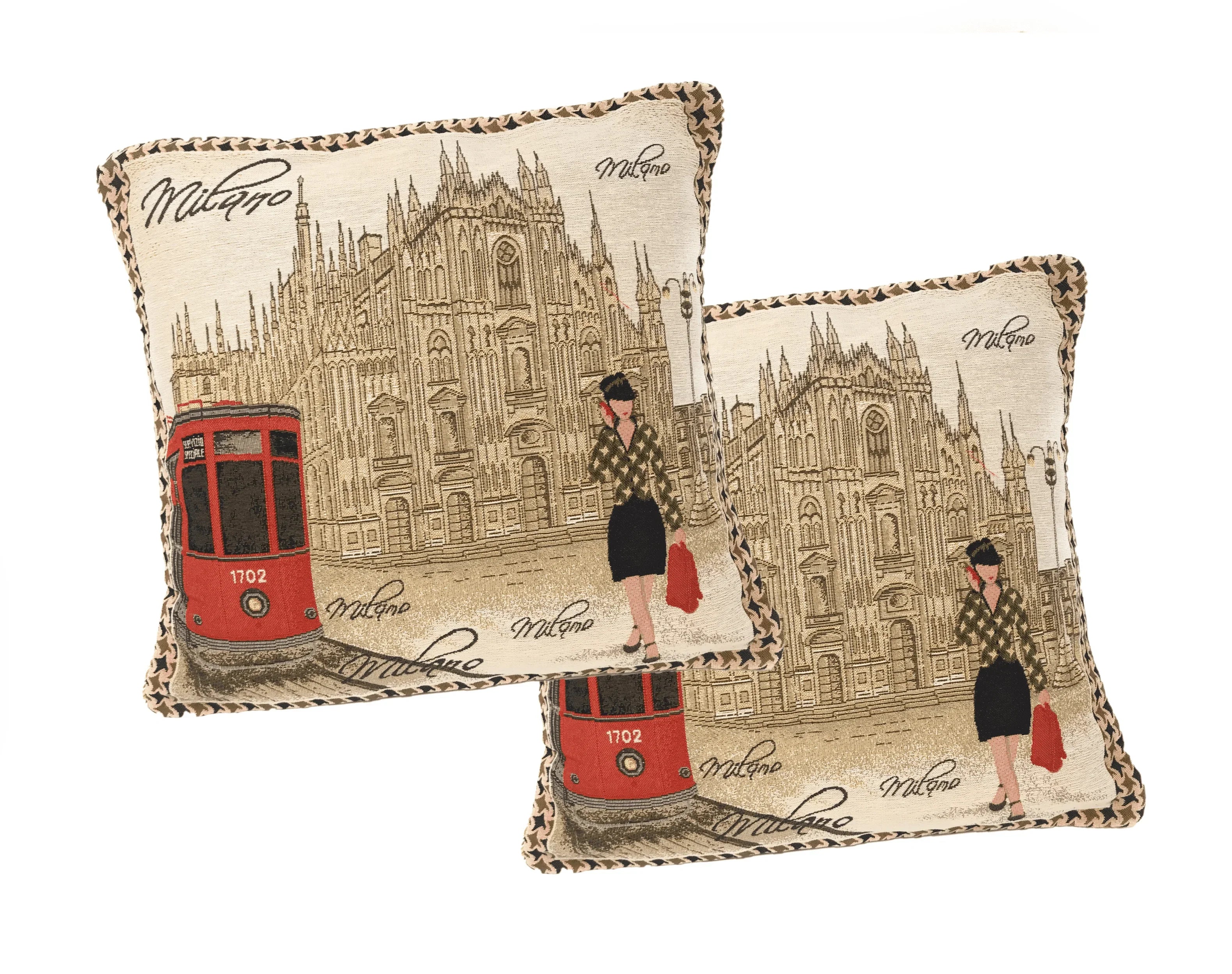 DaDa Bedding Set of 2-Pieces Postcard Milan Tapestry Throw Pillow Covers w/ Pillow Inserts, 18" x 18" DaDalogy Bedding Collection