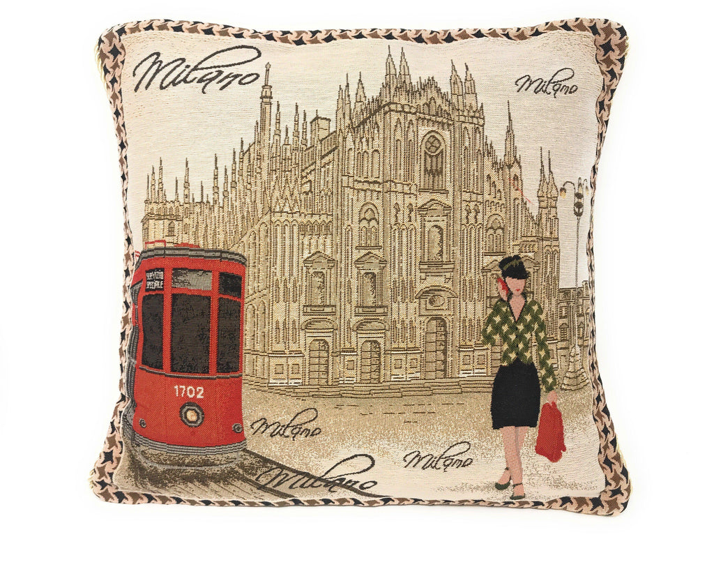 DaDa Bedding Set of 2-Pieces Postcard Milan Tapestry Throw Pillow Covers w/ Pillow Inserts, 18" x 18" DaDalogy Bedding Collection