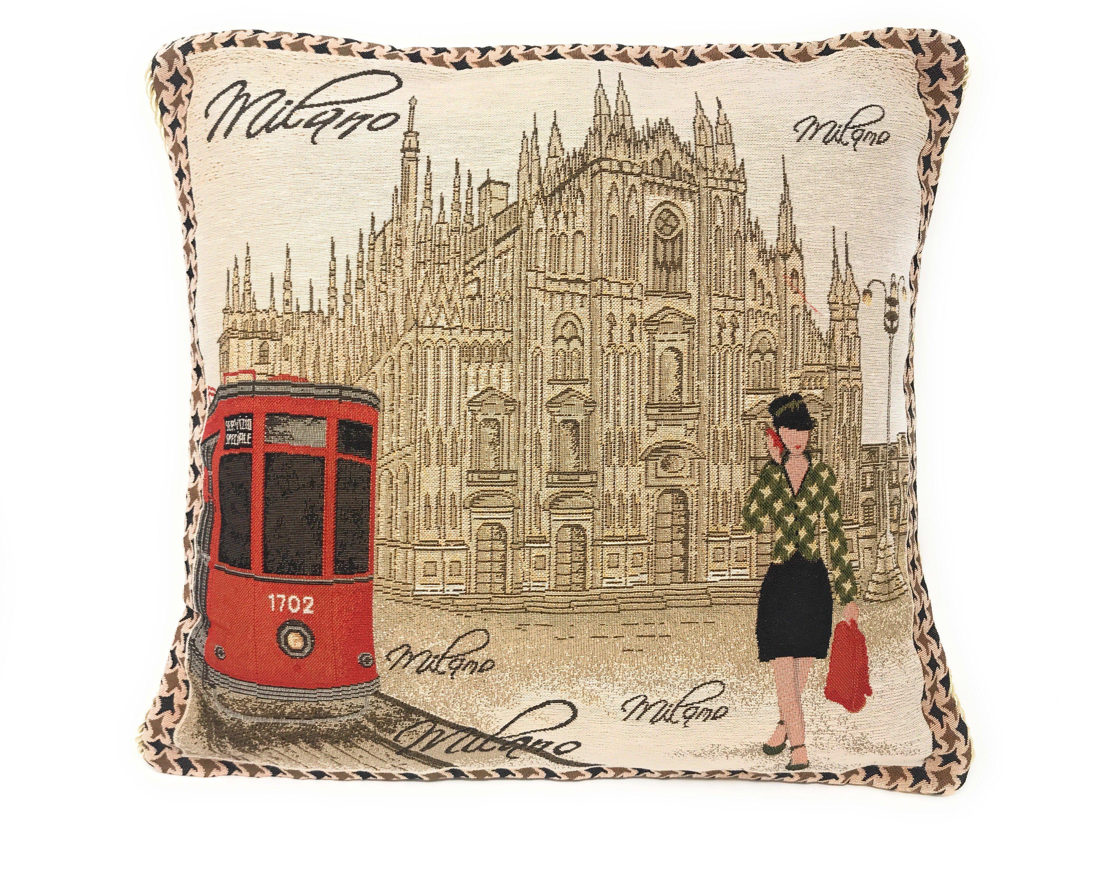 DaDa Bedding Set of 2-Pieces Postcard Milan Tapestry Throw Pillow Covers w/ Pillow Inserts, 18" x 18" DaDalogy Bedding Collection
