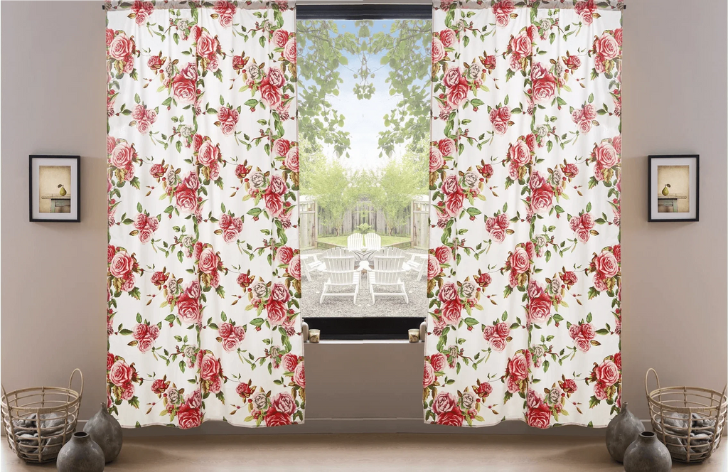 DaDa Bedding Set of 2-Pieces Romantic Roses Pink Floral Sheer Window Panel Curtains (JHW-879) DaDalogy Bedding Collection