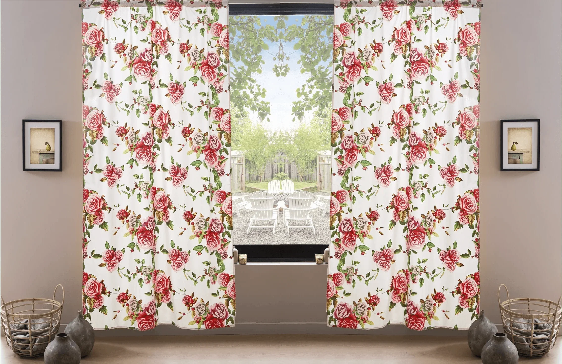 DaDa Bedding Set of 2-Pieces Romantic Roses Pink Floral Sheer Window Panel Curtains (JHW-879) DaDalogy Bedding Collection