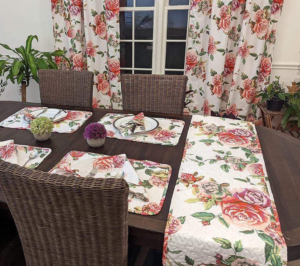 DaDa Bedding Set of 2-Pieces Romantic Roses Pink Floral Sheer Window Panel Curtains (JHW-879) DaDalogy Bedding Collection