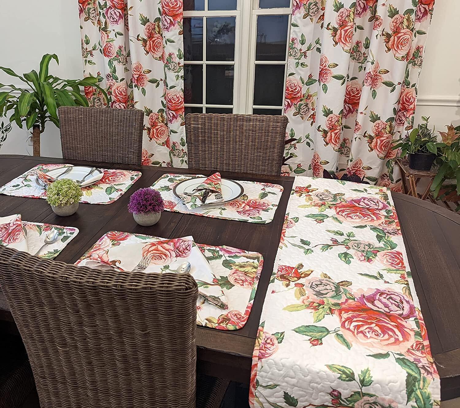 DaDa Bedding Set of 2-Pieces Romantic Roses Pink Floral Sheer Window Panel Curtains (JHW-879) DaDalogy Bedding Collection