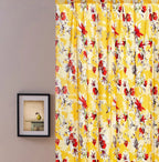 DaDa Bedding Set of 2 Radiant Sunshine Yellow Floral Window Curtain Panels - Natural Semi Sheer Hummingbirds Farmhouse Red Flowers Straight Tailored Edge DaDalogy Bedding Collection
