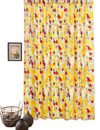 DaDa Bedding Set of 2 Radiant Sunshine Yellow Floral Window Curtain Panels - Natural Semi Sheer Hummingbirds Farmhouse Red Flowers Straight Tailored Edge DaDalogy Bedding Collection