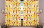 DaDa Bedding Set of 2 Radiant Sunshine Yellow Floral Window Curtain Panels - Natural Semi Sheer Hummingbirds Farmhouse Red Flowers Straight Tailored Edge DaDalogy Bedding Collection