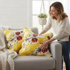 DaDa Bedding Set of 2 Sunshine Yellow Hummingbirds Floral Scalloped Throw Pillow Covers, 18" (JHW925) DaDalogy Bedding Collection