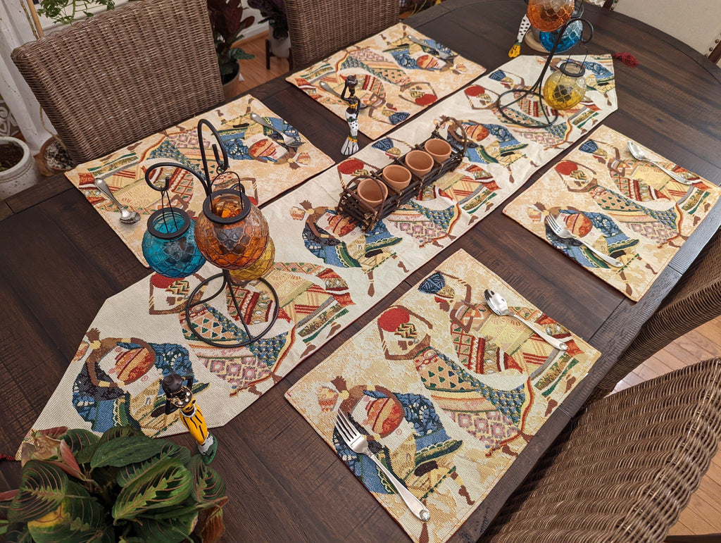 DaDa Bedding Set of 4-Pieces Dancing Women African Kwanzaa Tapestry Dining Table Placemats 13” x 19” (18117) DaDalogy Bedding Collection