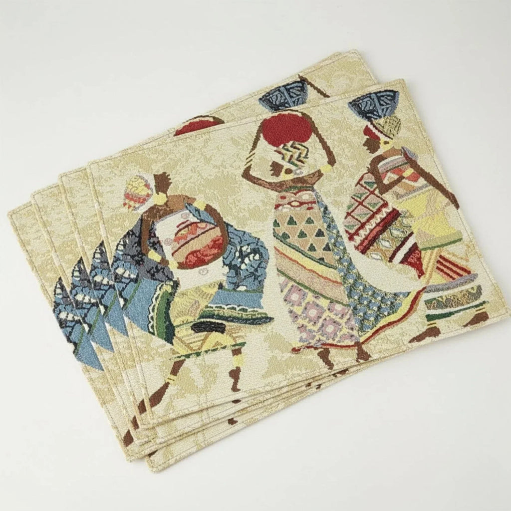 DaDa Bedding Set of 4-Pieces Dancing Women African Kwanzaa Tapestry Dining Table Placemats 13” x 19” (18117) DaDalogy Bedding Collection