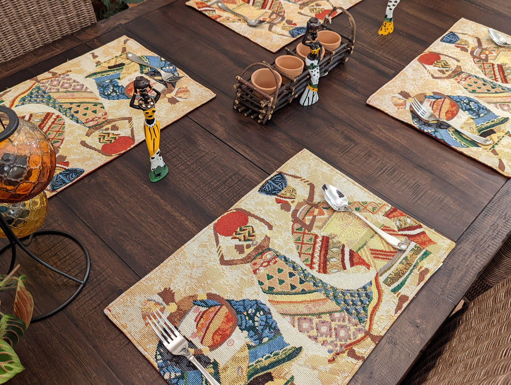 DaDa Bedding Set of 4-Pieces Dancing Women African Kwanzaa Tapestry Dining Table Placemats 13” x 19” (18117) DaDalogy Bedding Collection