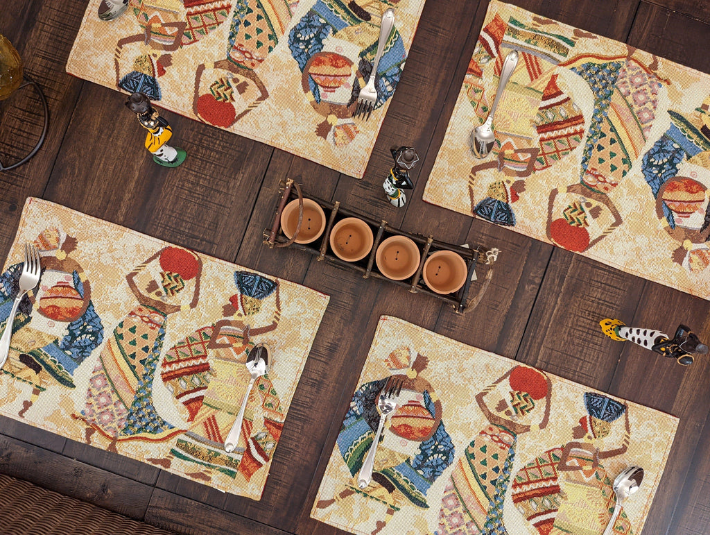 DaDa Bedding Set of 4-Pieces Dancing Women African Kwanzaa Tapestry Dining Table Placemats 13” x 19” (18117) DaDalogy Bedding Collection