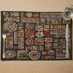 DaDa Bedding Set of 4-Pieces Ethnic Ornaments Geometric Black Tapestry Dining Placemats 13” x 19” (18118)