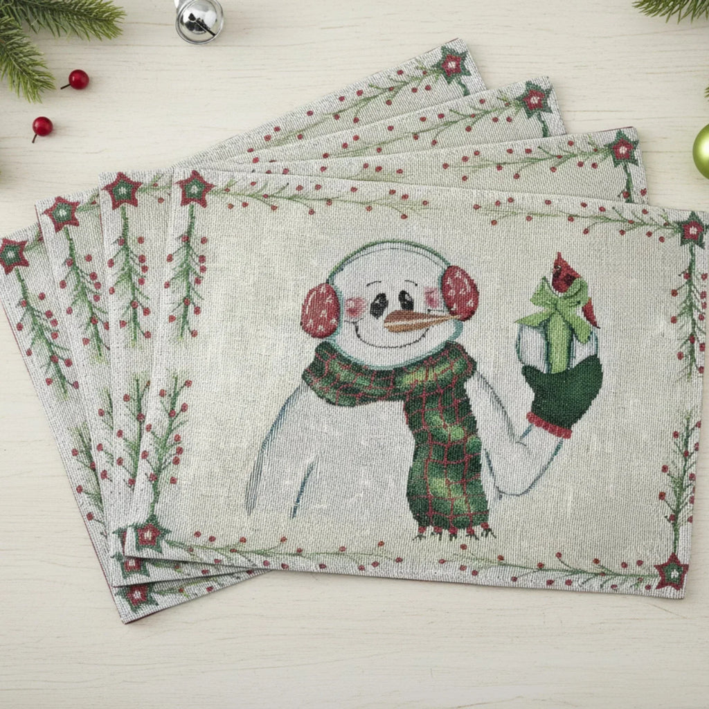 DaDa Bedding Set of 4-Pieces Magical Snowman Holiday Tapestry Placemats 13” x 19” (9733) DaDalogy Bedding Collection