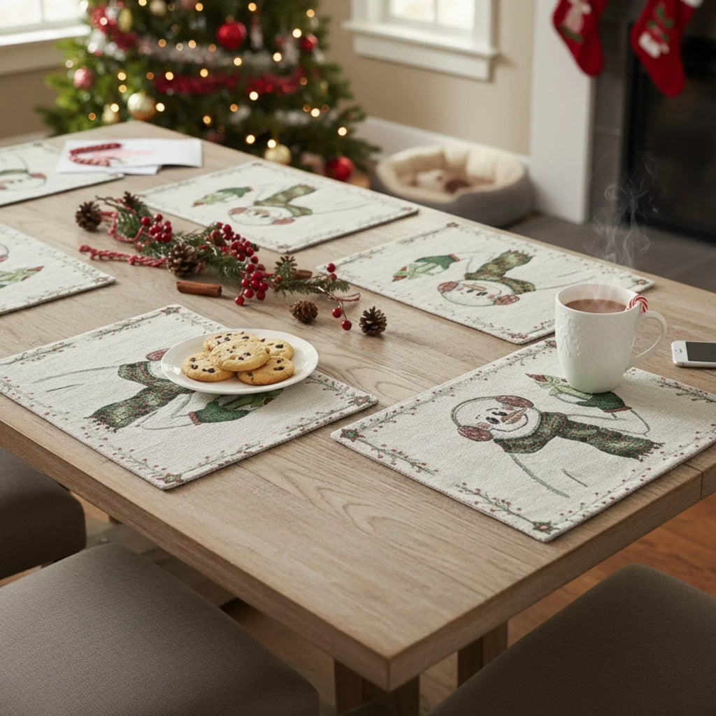 DaDa Bedding Set of 4-Pieces Magical Snowman Holiday Tapestry Placemats 13” x 19” (9733) DaDalogy Bedding Collection