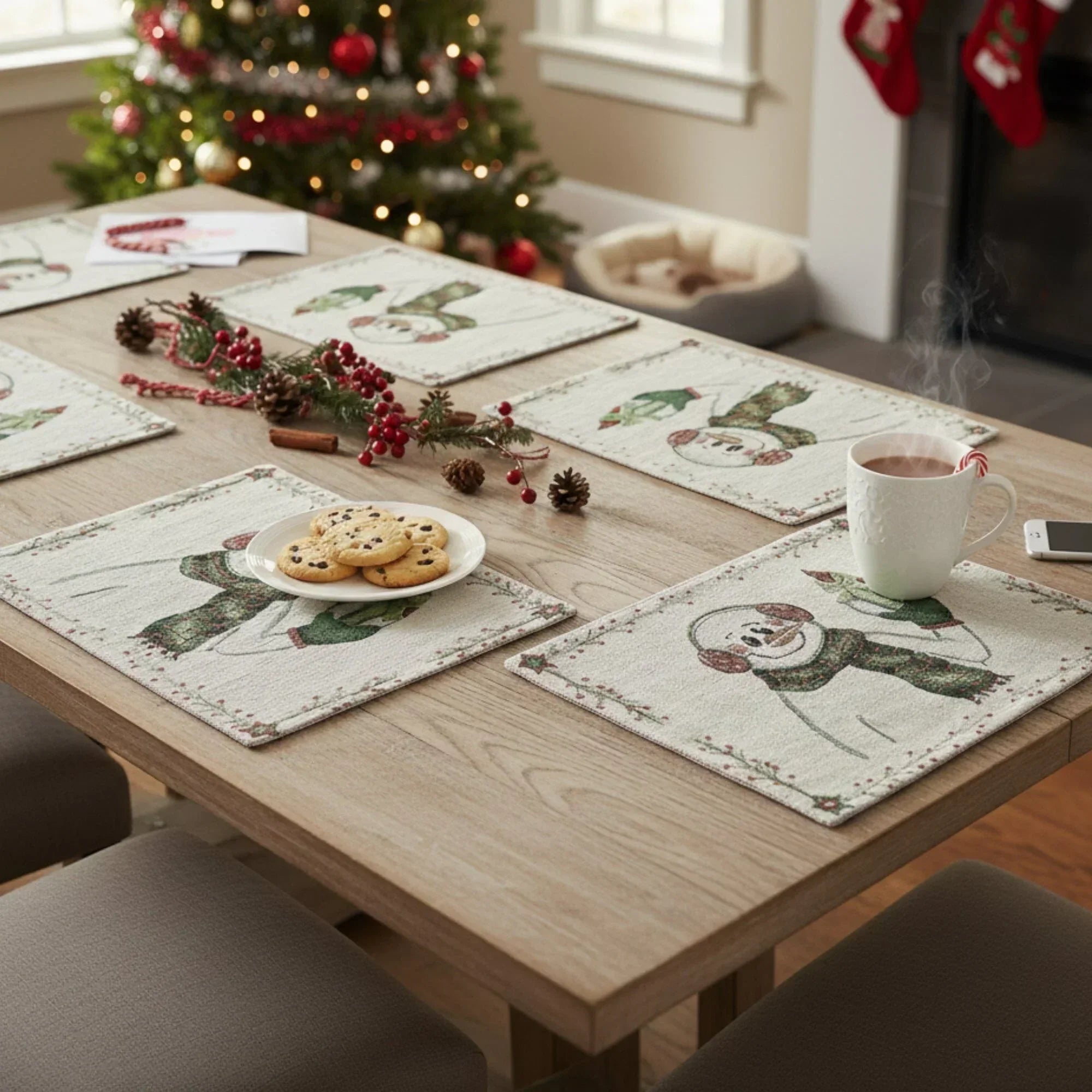 DaDa Bedding Set of 4-Pieces Magical Snowman Holiday Tapestry Placemats 13” x 19” (9733) DaDalogy Bedding Collection