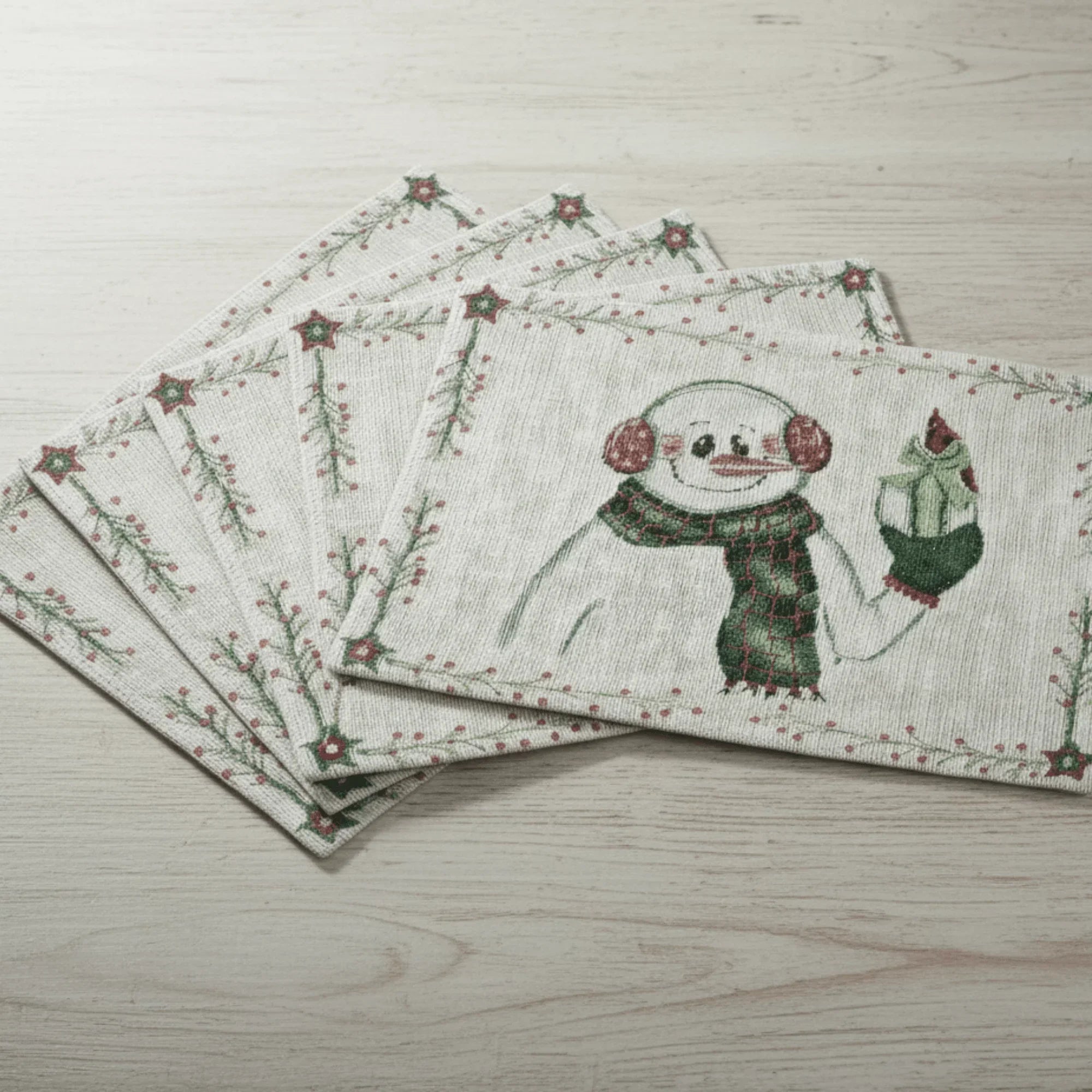 DaDa Bedding Set of 4-Pieces Magical Snowman Holiday Tapestry Placemats 13” x 19” (9733) DaDalogy Bedding Collection