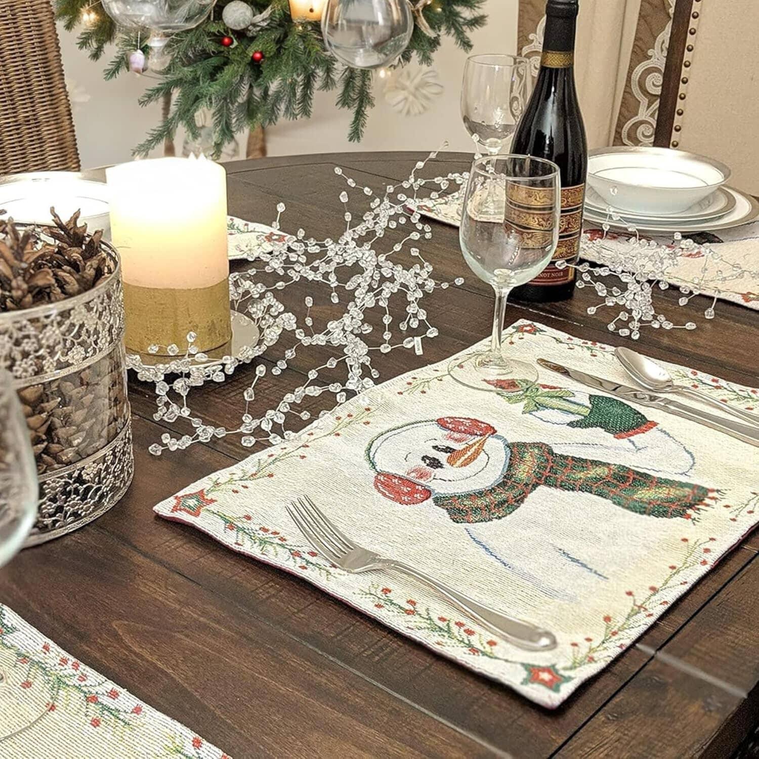 DaDa Bedding Set of 4-Pieces Magical Snowman Holiday Tapestry Placemats 13” x 19” (9733) DaDalogy Bedding Collection