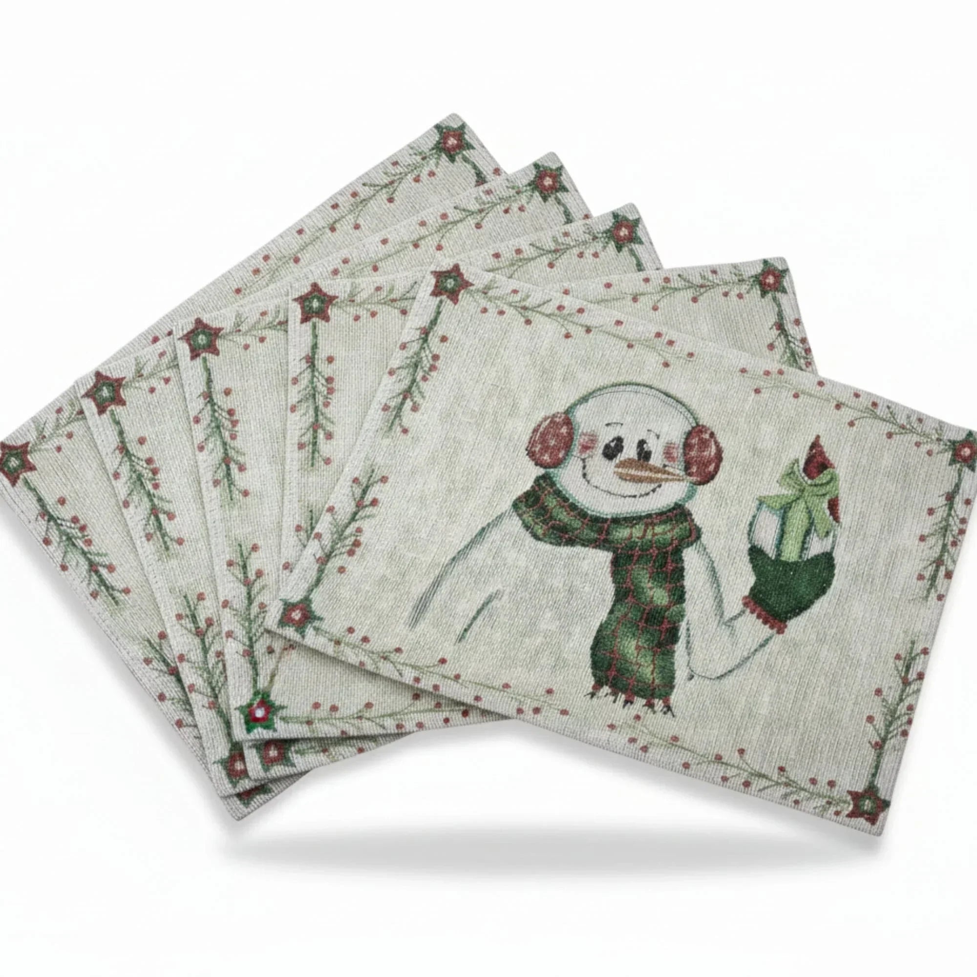 DaDa Bedding Set of 4-Pieces Magical Snowman Holiday Tapestry Placemats 13” x 19” (9733) DaDalogy Bedding Collection