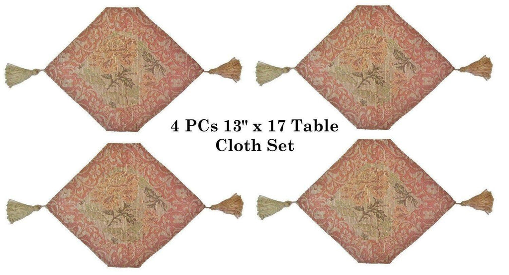 DaDa Bedding Set of 4-Pieces Nature Garden Floral Roses Tapestry Table Dining Cloth Runner Set - 13" x 17" (10072) DaDalogy Bedding Collection