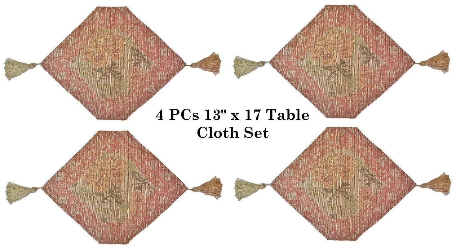 DaDa Bedding Set of 4-Pieces Nature Garden Floral Roses Tapestry Table Dining Cloth Runner Set - 13" x 17" (10072) DaDalogy Bedding Collection
