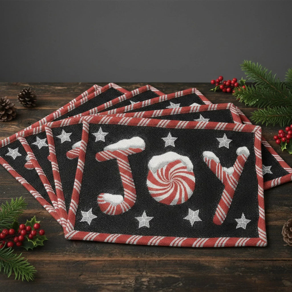 DaDa Bedding Set of 4-Pieces Peppermint Joy Holiday Tapestry Placemats 13” x 19” (12904) DaDalogy Bedding Collection