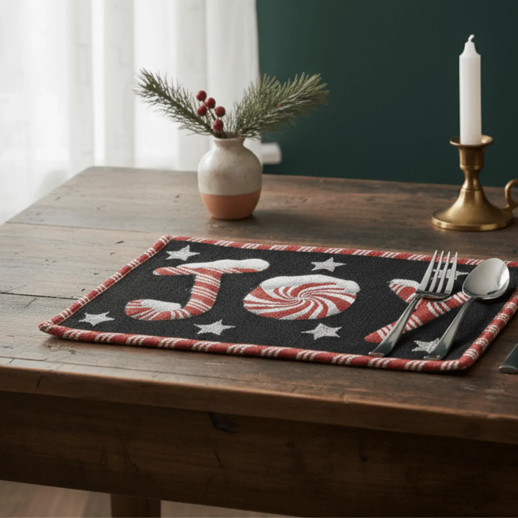 DaDa Bedding Set of 4-Pieces Peppermint Joy Holiday Tapestry Placemats 13” x 19” (12904) DaDalogy Bedding Collection