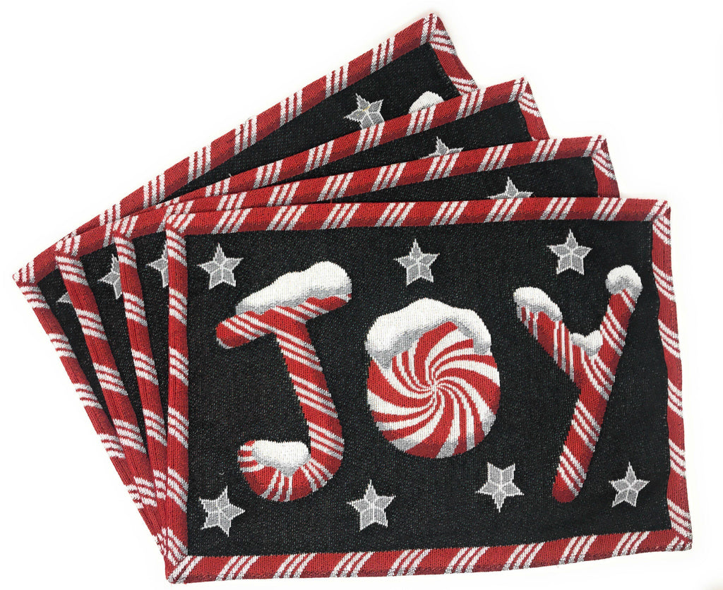 DaDa Bedding Set of 4-Pieces Peppermint Joy Holiday Tapestry Placemats 13” x 19” (12904) DaDalogy Bedding Collection
