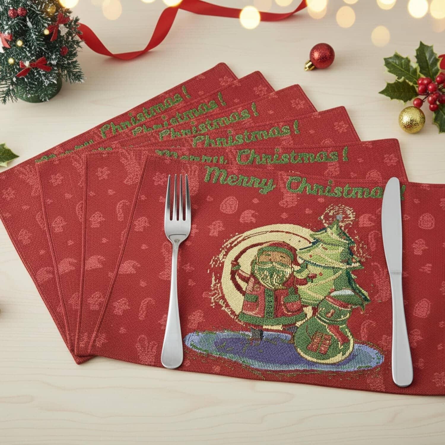 DaDa Bedding Set of 4-Pieces Red Santa Claus Christmas Tapestry Placemats 13” x 19” (17615) DaDalogy Bedding Collection