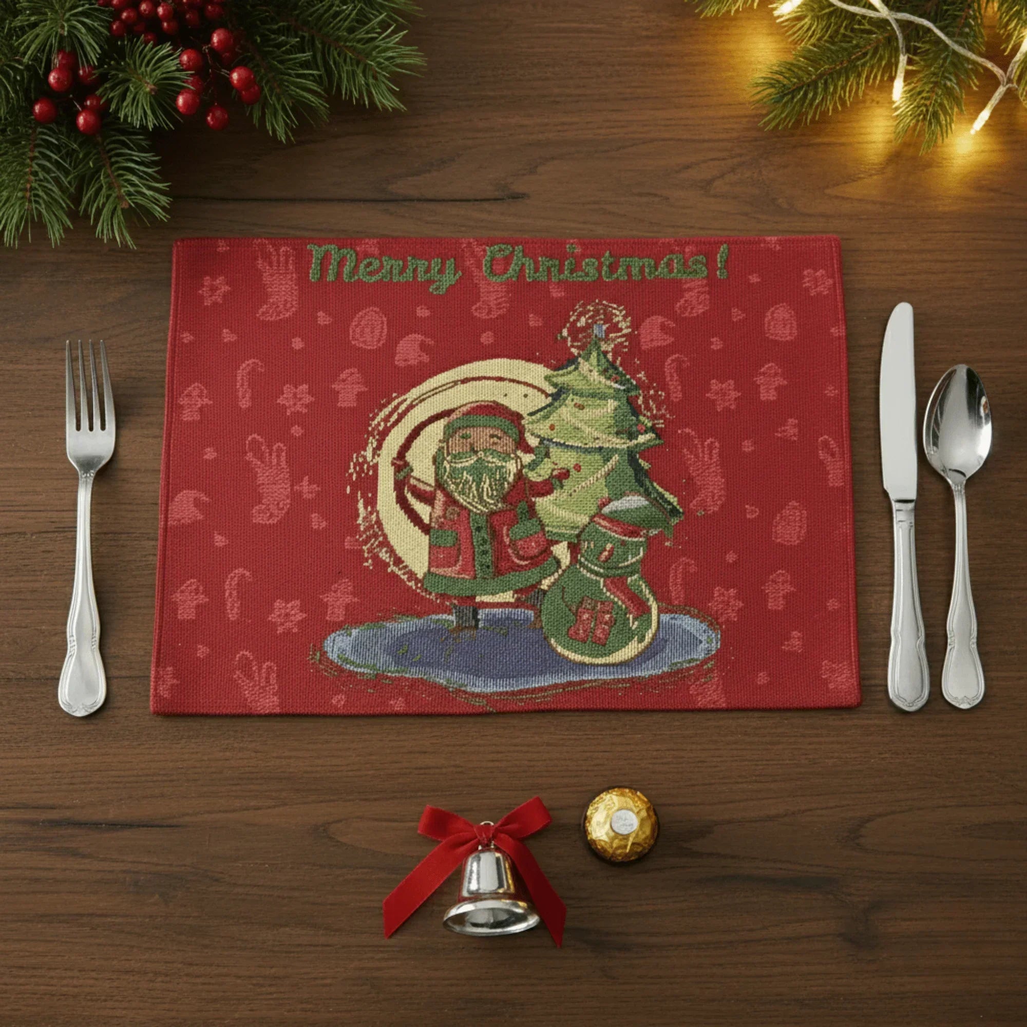 DaDa Bedding Set of 4-Pieces Red Santa Claus Christmas Tapestry Placemats 13” x 19” (17615) DaDalogy Bedding Collection