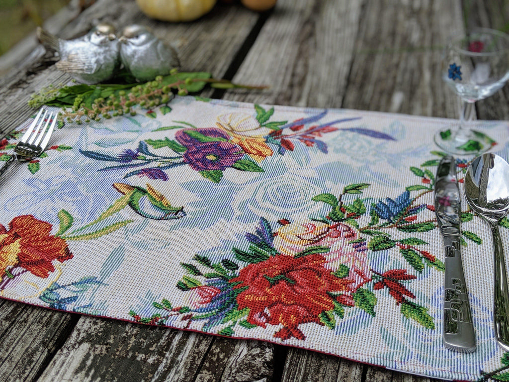 DaDa Bedding Set of 4-Pieces Tropical Sky Blue Birds Floral Tapestry Dining Table Placemats 13” x 19” (18116) DaDalogy Bedding Collection