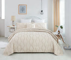 DaDa Bedding Soft Charming French Country Ruffles Quilted Cotton Bedspread Set - Ivory Cream Tan (JHW873) DaDalogy Bedding Collection
