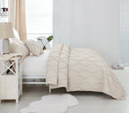 DaDa Bedding Soft Charming French Country Ruffles Quilted Cotton Bedspread Set - Ivory Cream Tan (JHW873) DaDalogy Bedding Collection