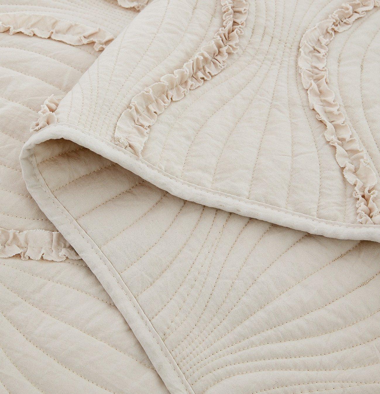 DaDa Bedding Soft Charming French Country Ruffles Quilted Cotton Bedspread Set - Ivory Cream Tan (JHW873) DaDalogy Bedding Collection