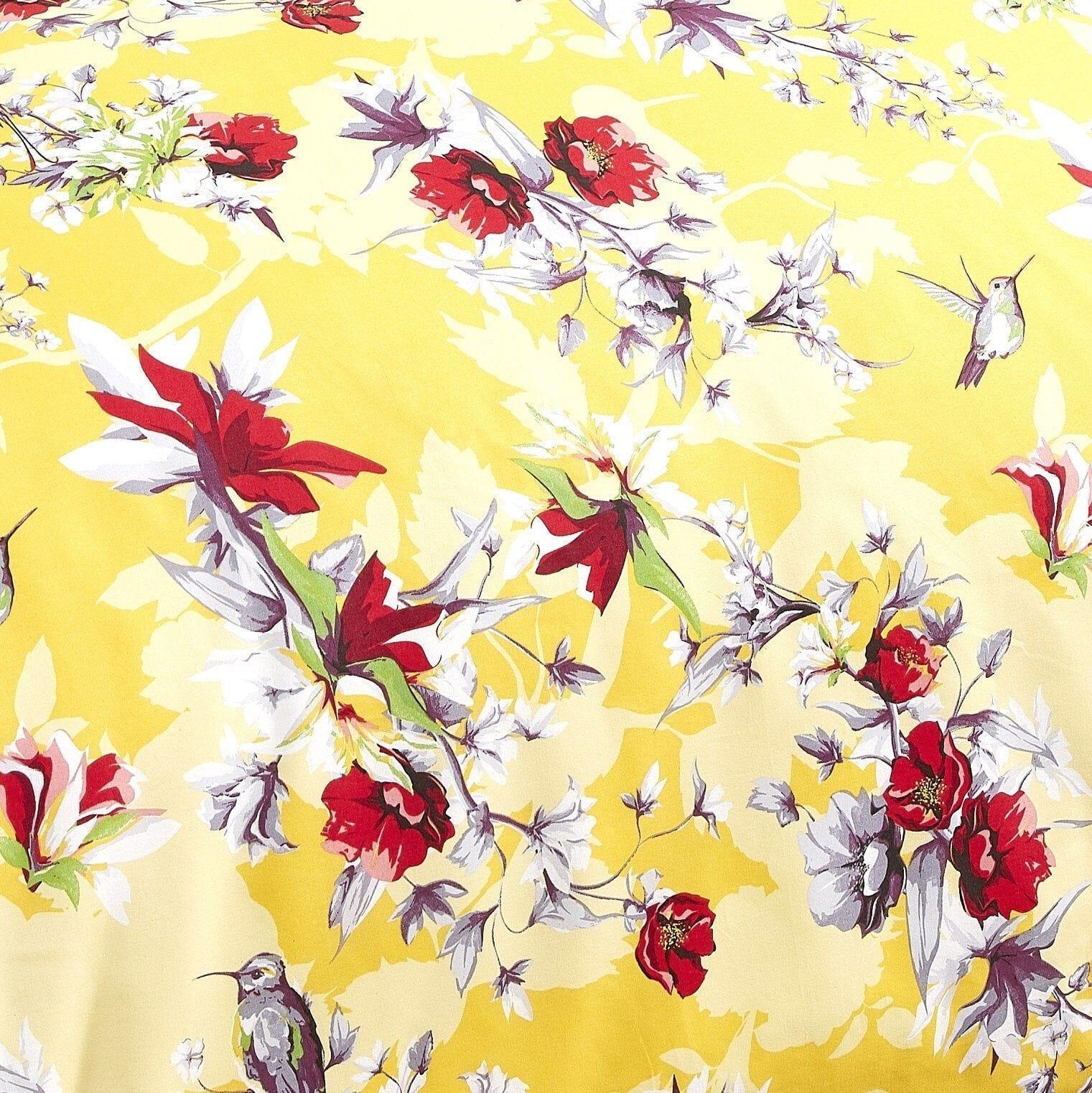 DaDa Bedding Sunshine Yellow Hummingbirds Floral Duvet Cover Set w/ Pillow Cases (JHW-925) DaDalogy Bedding Collection