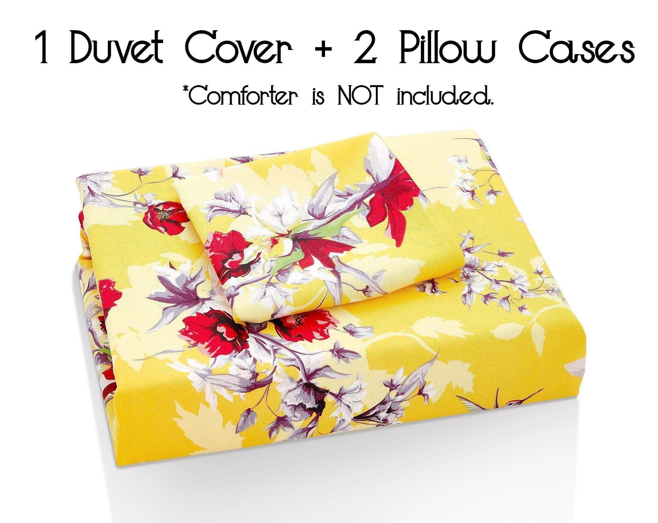 DaDa Bedding Sunshine Yellow Hummingbirds Floral Duvet Cover Set w/ Pillow Cases (JHW-925) DaDalogy Bedding Collection