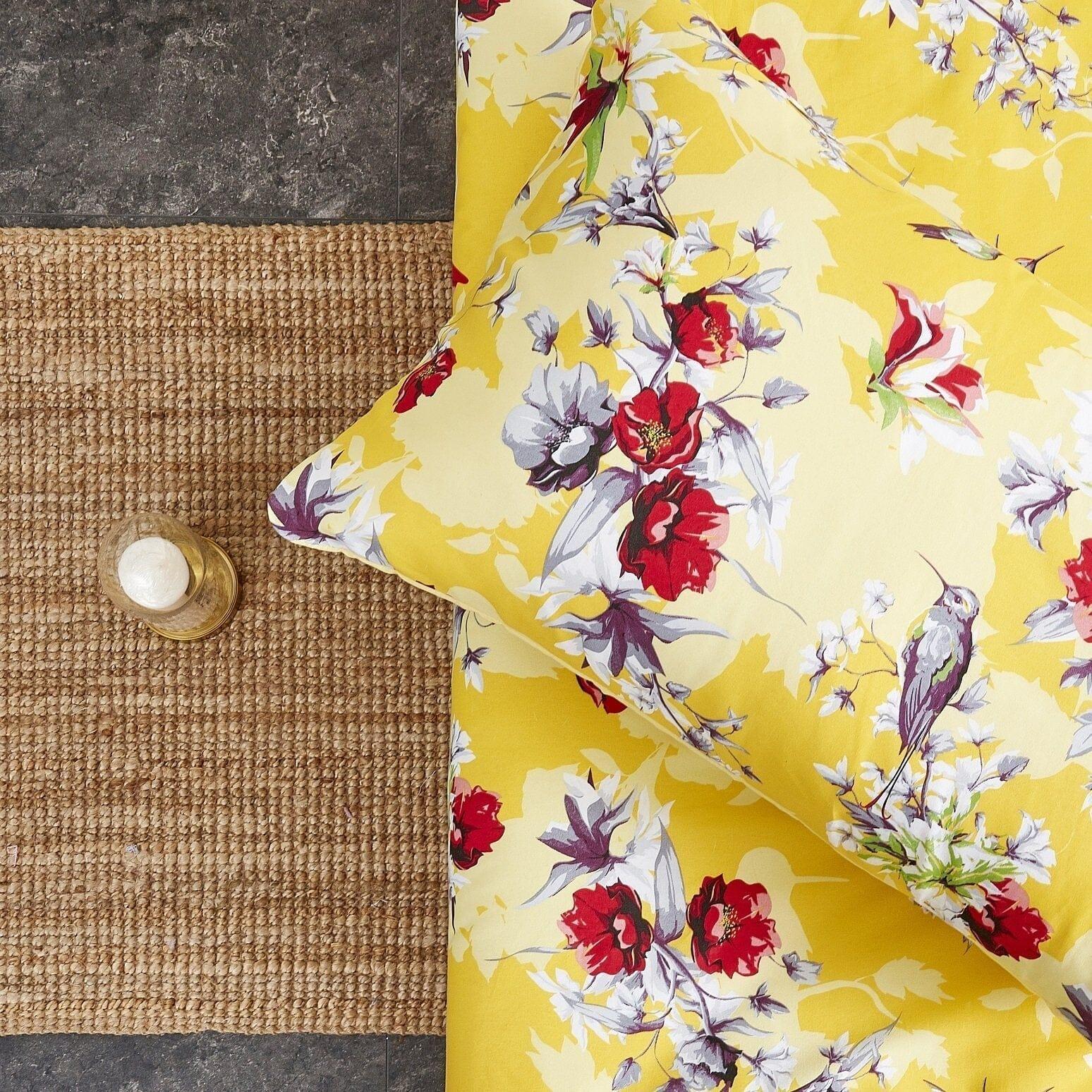 DaDa Bedding Sunshine Yellow Hummingbirds Floral Fitted Bed Sheet w/ Pillow Cases (JHW-925) DaDalogy Bedding Collection