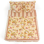 DaDa Bedding Vintage Cottage Rose Garden Floral Ivory Yellow Cotton Scalloped Quilted Bedspread Set (DXJ103478) DaDalogy Bedding Collection