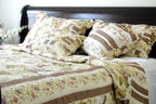 DaDa Bedding Vintage Cottage Rose Garden Floral Ivory Yellow Cotton Scalloped Quilted Bedspread Set (DXJ103478) DaDalogy Bedding Collection