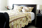 DaDa Bedding Vintage Cottage Rose Garden Floral Ivory Yellow Cotton Scalloped Quilted Bedspread Set (DXJ103478) DaDalogy Bedding Collection