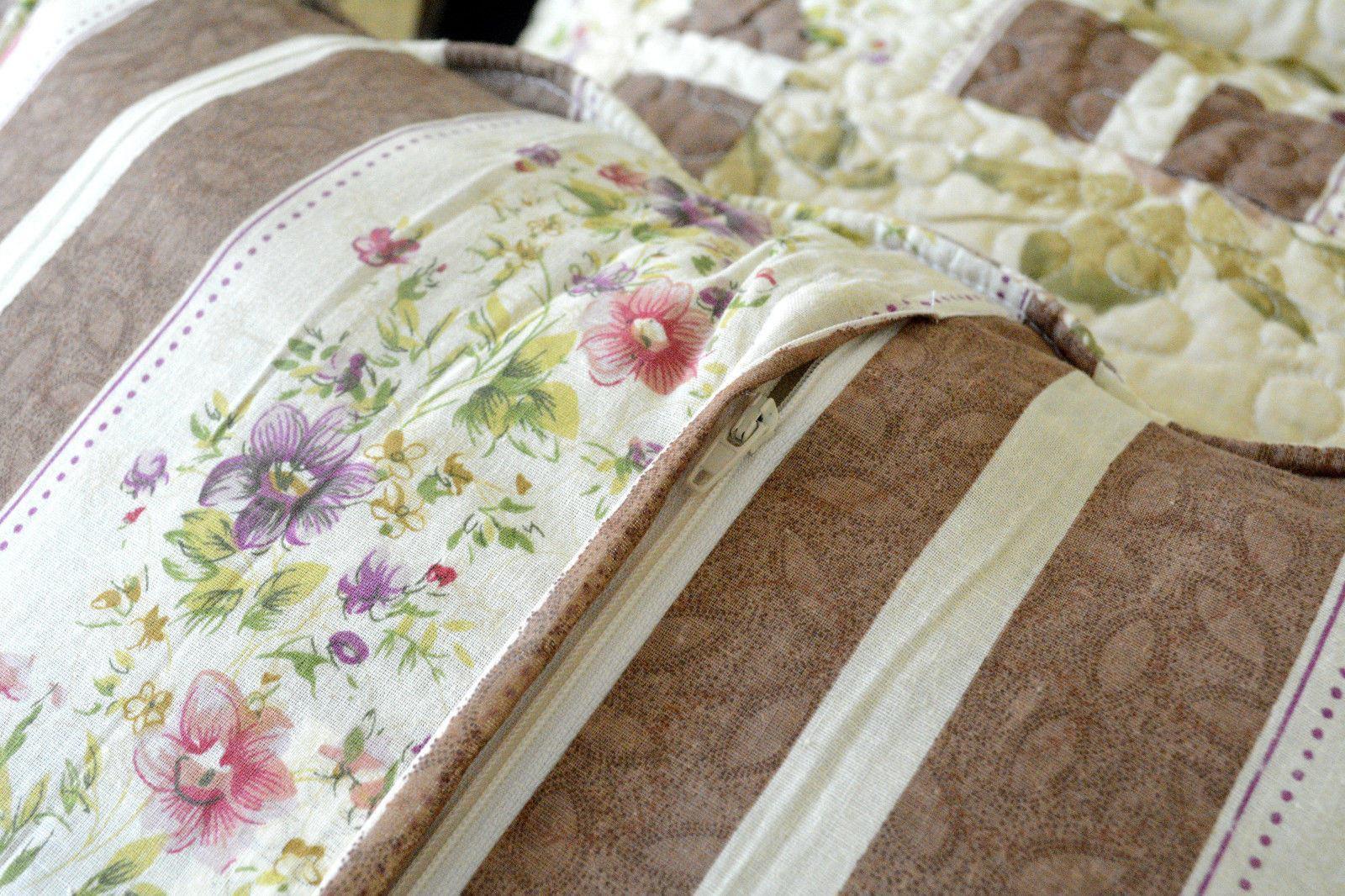 DaDa Bedding Vintage Cottage Rose Garden Floral Ivory Yellow Cotton Scalloped Quilted Bedspread Set (DXJ103478) DaDalogy Bedding Collection