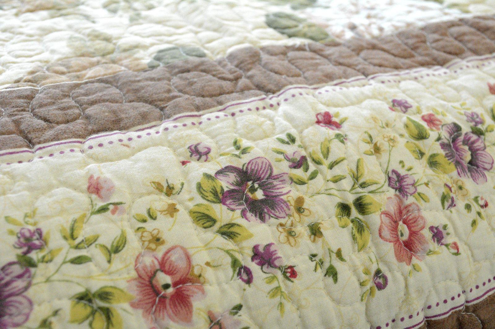 DaDa Bedding Vintage Cottage Rose Garden Floral Ivory Yellow Cotton Scalloped Quilted Bedspread Set (DXJ103478) DaDalogy Bedding Collection