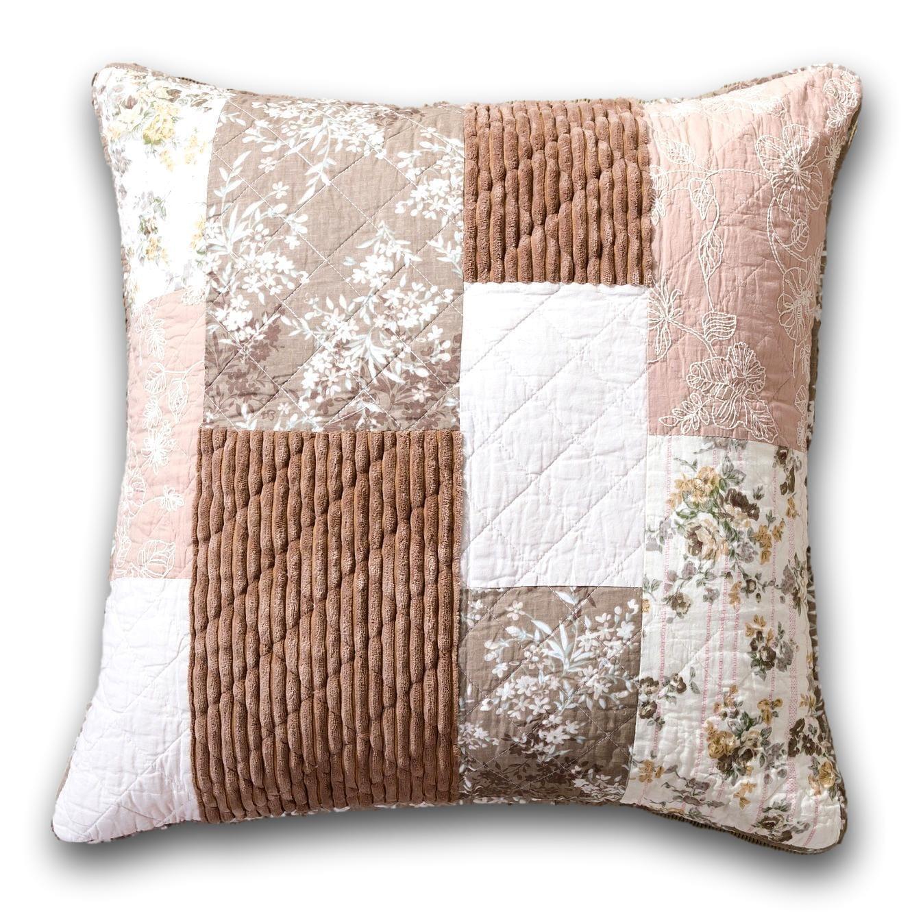 DaDa Bedding Vintage Patchwork Dusty Rose Taupe & Tan Beige Brown Floral Euro Pillow Sham Cover, 26" x 26" (JHW866) DaDalogy Bedding Collection