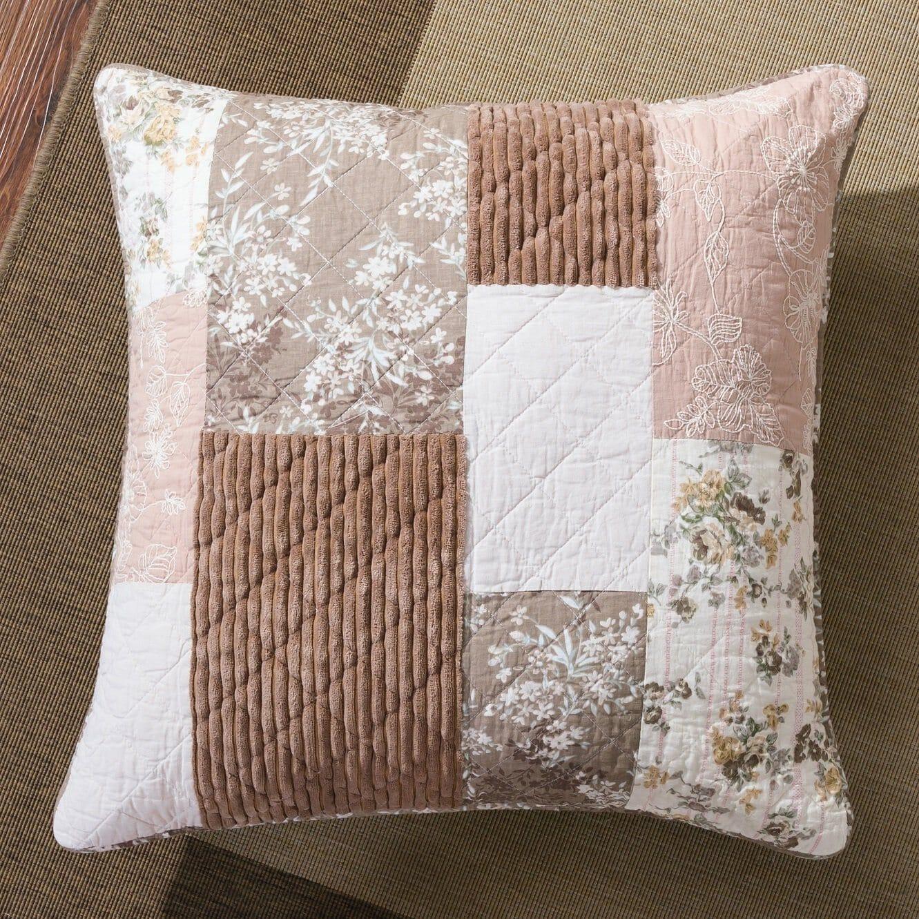 DaDa Bedding Vintage Patchwork Dusty Rose Taupe & Tan Beige Brown Floral Euro Pillow Sham Cover, 26" x 26" (JHW866) DaDalogy Bedding Collection