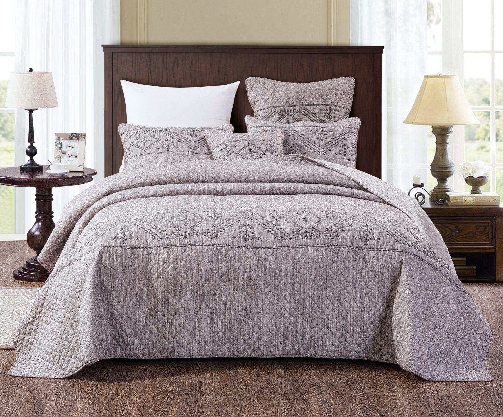 DaDa Bedding Whimsical Lavender Grey Cottage Soft Quilted Coverlet Bedspread Set (JHW866) DaDalogy Bedding Collection