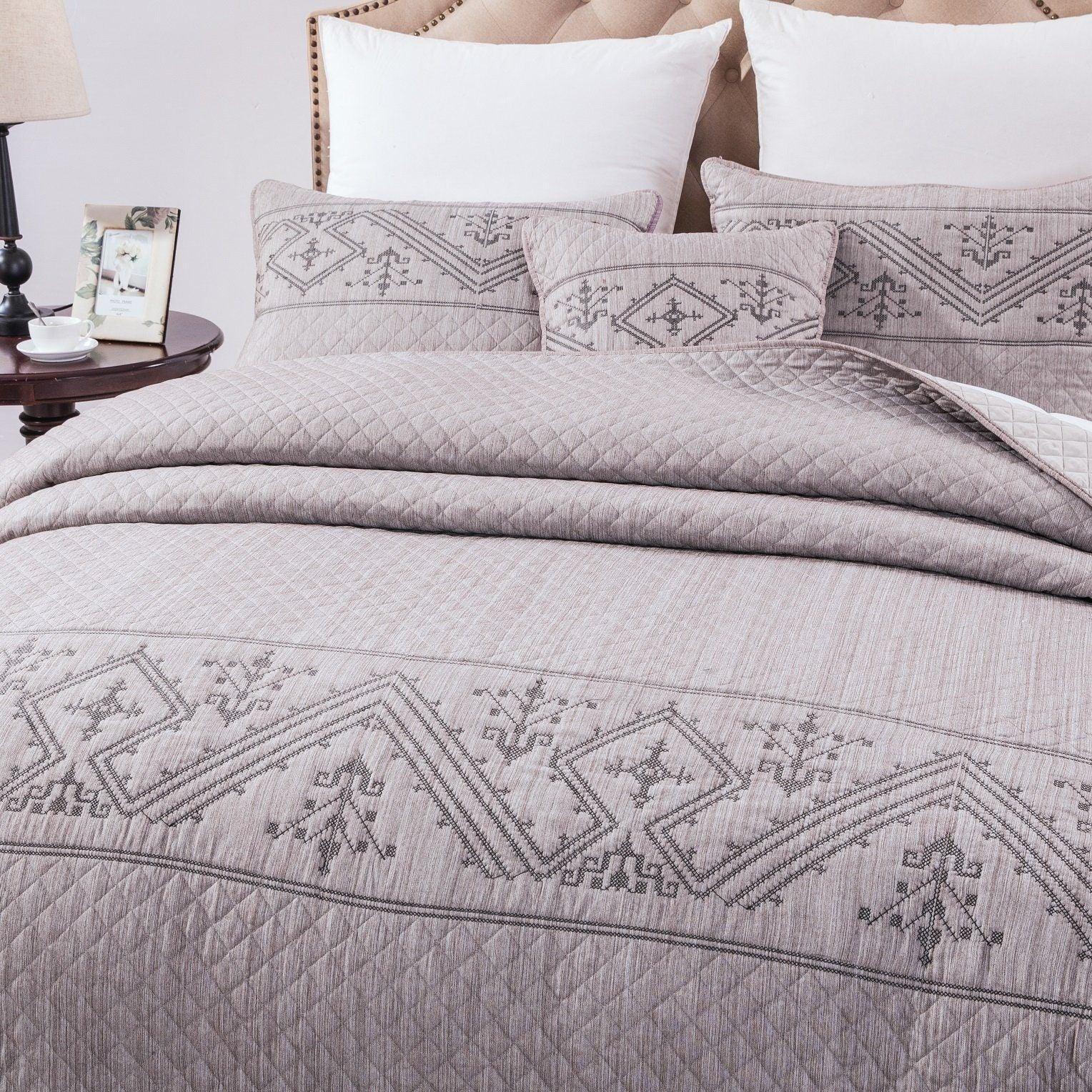 DaDa Bedding Whimsical Lavender Grey Cottage Soft Quilted Coverlet Bedspread Set (JHW866) DaDalogy Bedding Collection