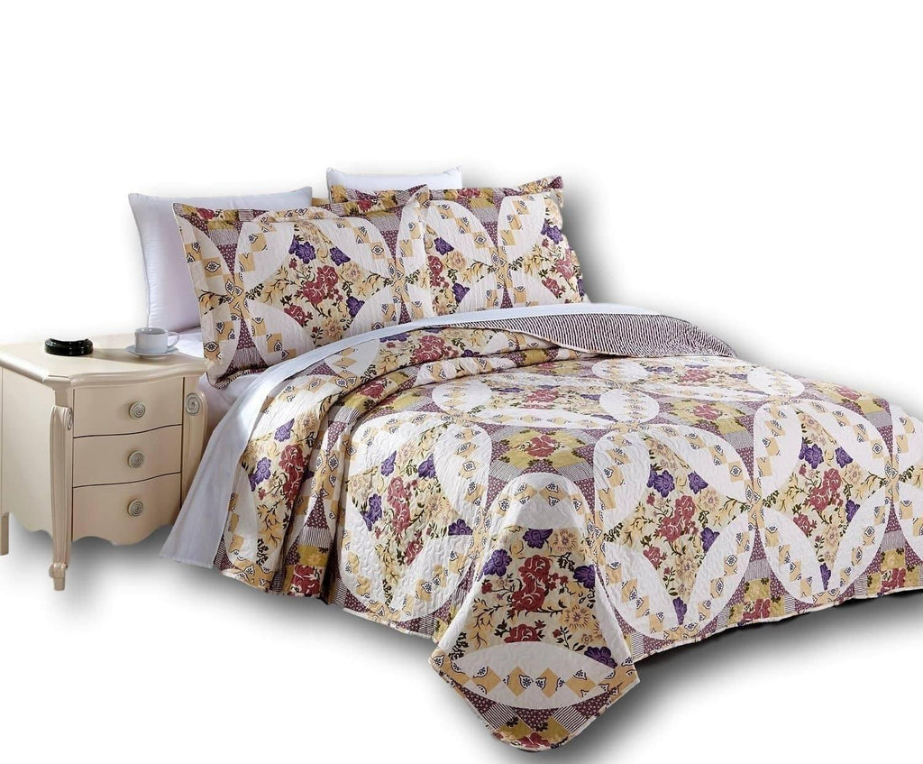 DaDa Bedding Wisteria Cottage Roses Floral Lightweight Quilted Bedspread Set (HS-1003) DaDalogy Bedding Collection