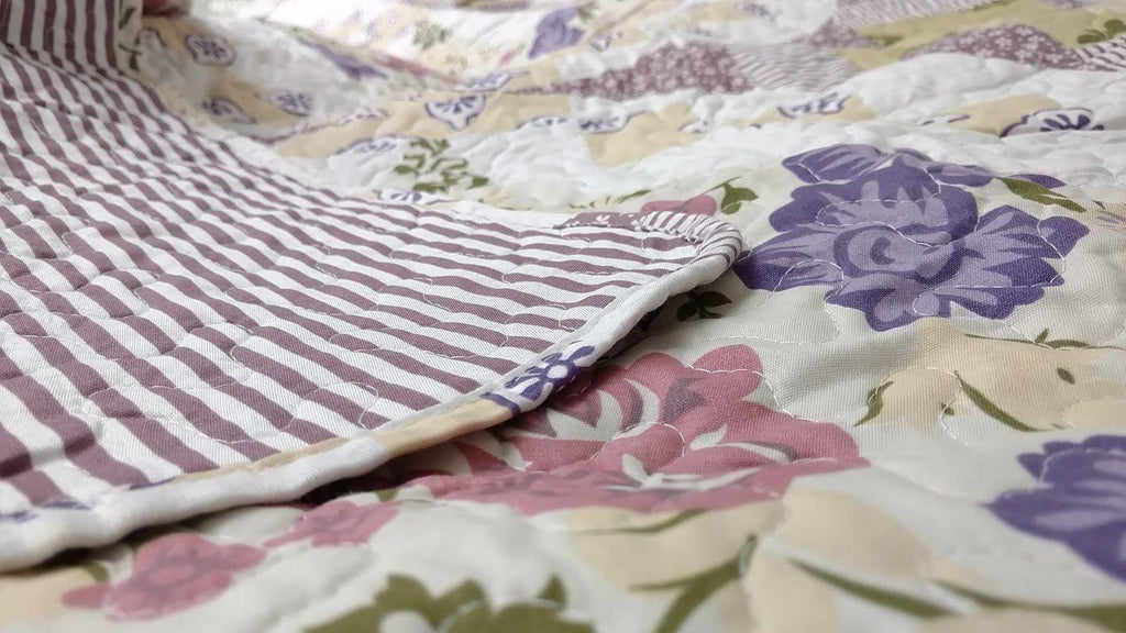 DaDa Bedding Wisteria Cottage Roses Floral Lightweight Quilted Bedspread Set (HS-1003) DaDalogy Bedding Collection